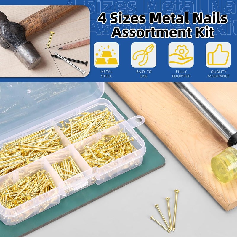 Glarks 500pcs 3/4’’ 1’’ 1-3/16’’ 1-1/2’’ Length Nail Assortment Kit, Golden Hanging Nails, Finishing Nails, Wall Nails, Wood Nails, Common Nails, Hardware Nails for Picture Wall Hanging - Image 3
